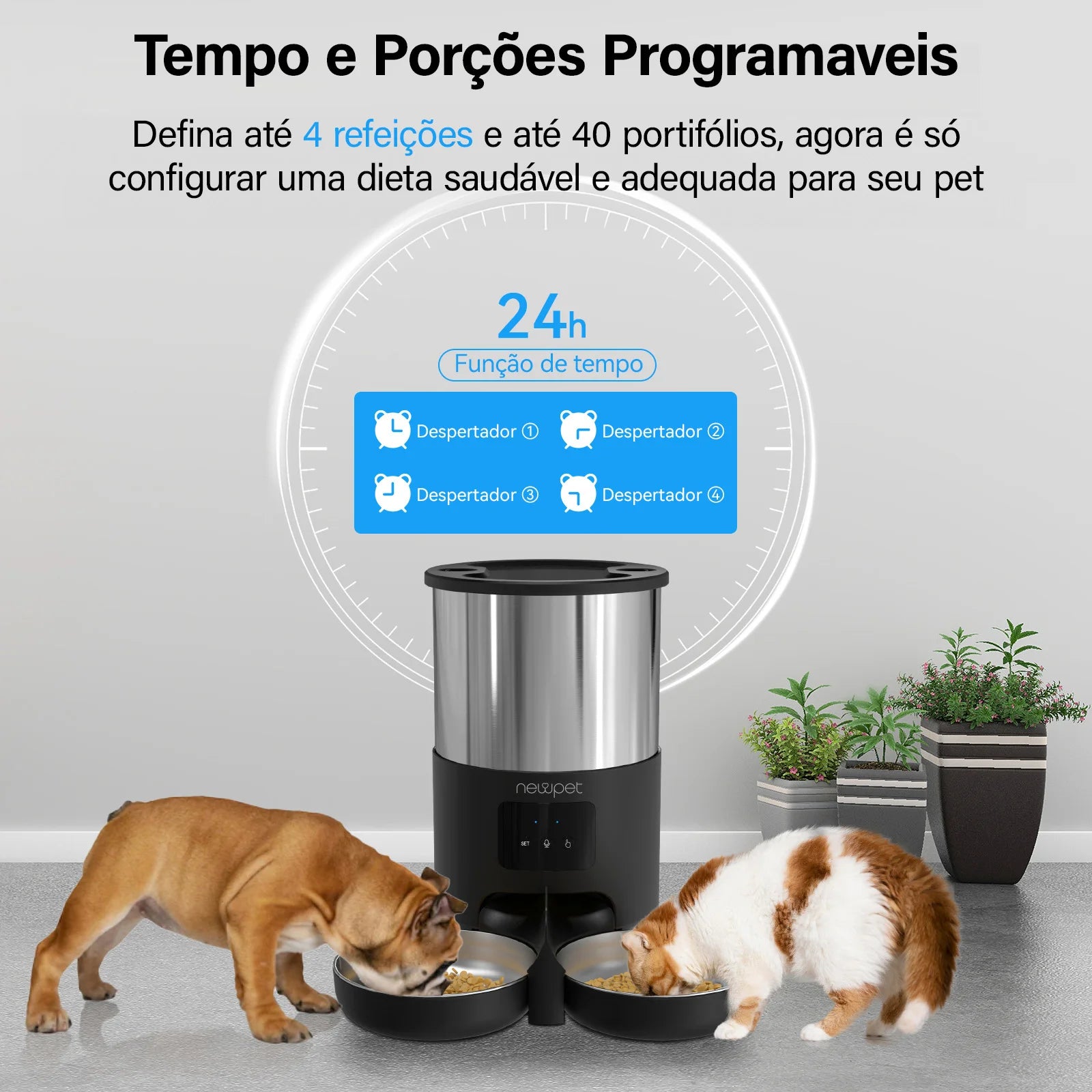 Comedouro NewPet Duplo 5L com Smart APP