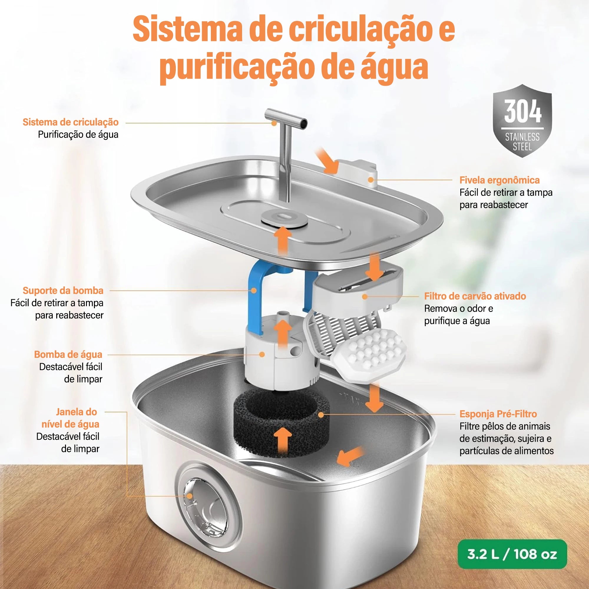 Bebedouro Automático em Aço Inoxidável