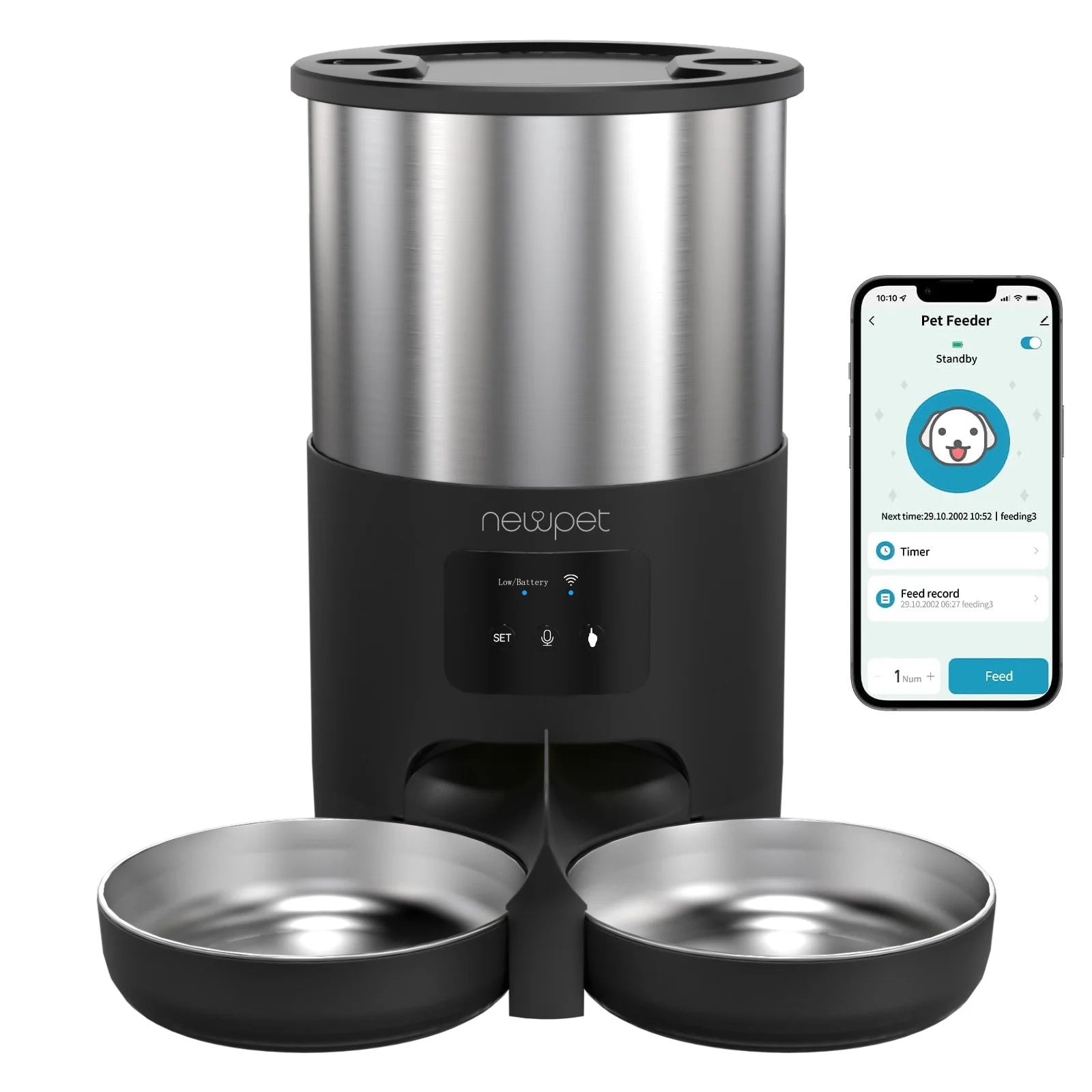 Comedouro NewPet Duplo 5L com Smart APP