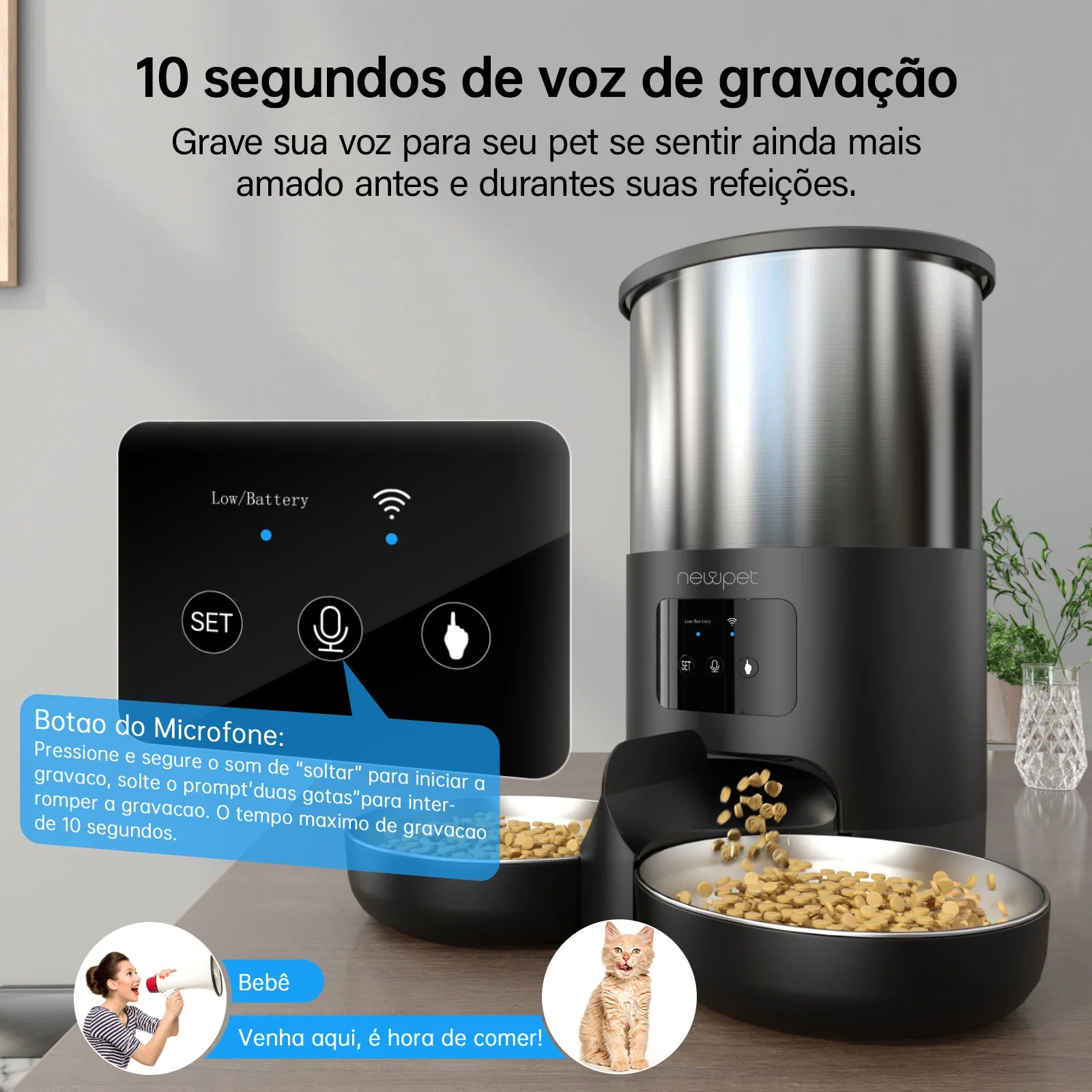 Comedouro NewPet Duplo 5L com Smart APP